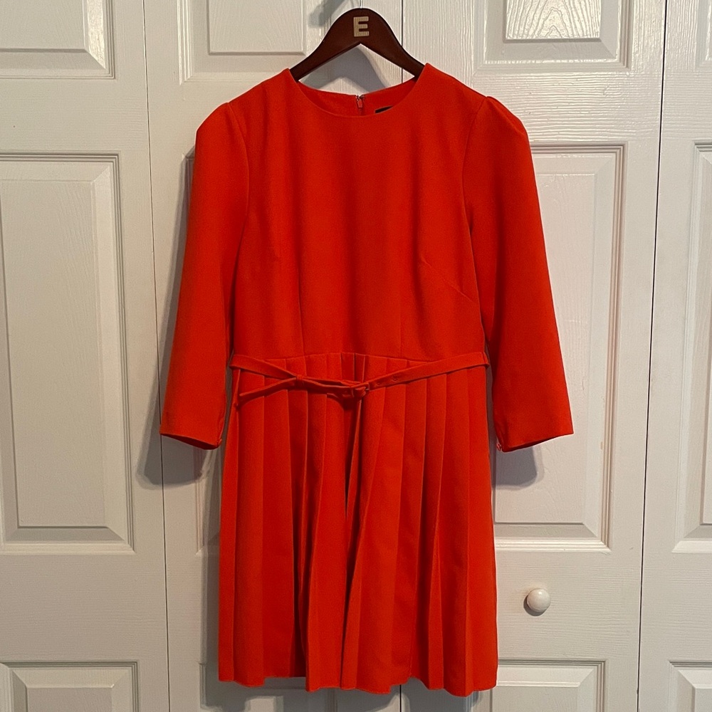 Ann Taylor Orange Dress with Pleated Skirt